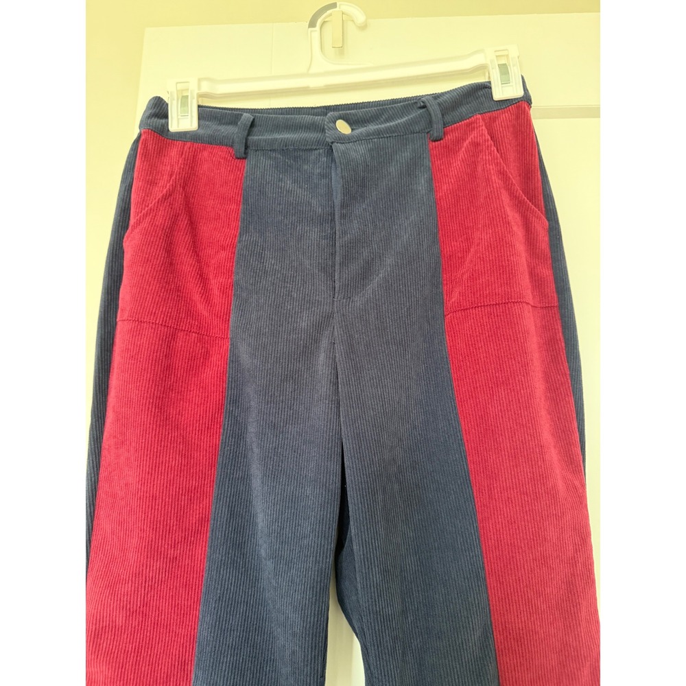Cider Colorblock Retro Corduroy Flare Pants Navy Blue Red High Waisted Size M - Picture 4 of 13